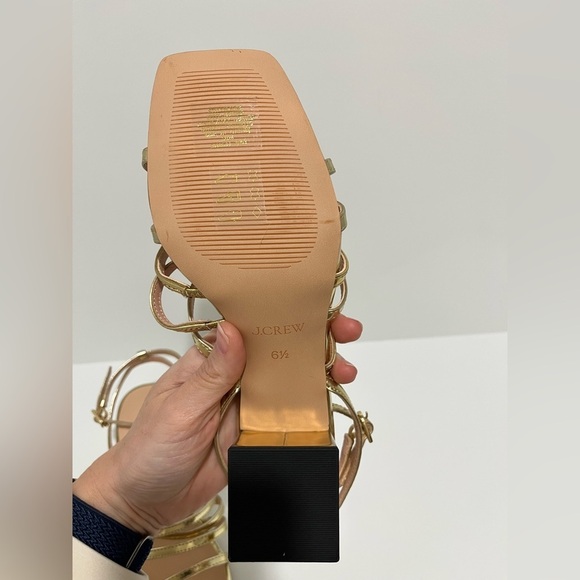 J Crew Layne strappy sandal block heel in gold metallic leather CA048 NEW NO BOX - Picture 9 of 10